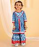 The Mom Store Cotton Woven Three Fourth Sleeves Floral Printed Kurti & Sharara Set - Blue