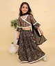 The Mom Store Cotton Woven Three Fourth Bell Sleeves Striped & Lace Embellished  Lehenga Choli With Dupatta Set - Black