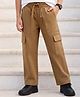 Pine Kids Cotton Elastane Woven Full Length Solid Trouser With Cargo Pockets - Brown