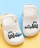 Yellow Bee Police Car Applique Detailed Perforated Slingback Clogs - White