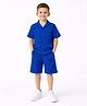 Aww Hunnie Cotton Blend Knit Half Sleeves Textured Shirt & Shorts Set - Blue