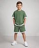 Aww Hunnie Cotton Blend Knit Half Sleeves Textured Coordinating Tee & Shorts Set - Green