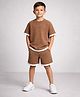 Aww Hunnie Cotton Blend Knit Half Sleeves Textured Coordinating Tee & Shorts Set - Brown