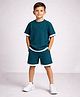 Aww Hunnie Cotton Blend Knit Half Sleeves Textured Coordinating Tee & Shorts Set - Blue