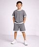 Aww Hunnie Cotton Blend Knit Half Sleeves Textured Coordinating Tee & Shorts Set - Grey