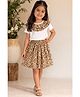 Aww Hunnie Cotton Blend Knit Half Sleeves Floral Printed Frill Detailed Top & Skirt - Brown