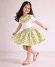 Aww Hunnie Cotton Blend Knit Half Sleeves Floral Printed Frill Detailed Top & Skirt - Green