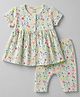 CUCUMBER Interlock Knit Half Sleeves Frock with Floral Print & Leggings - Sea Green