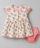 CUCUMBER Interlock Knit Half Sleeves Frock with Butterfly Print & Bloomer - Baby Pink