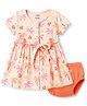 CUCUMBER Interlock Knit Half Sleeves Frock with Tree Print & Bloomer - Pink
