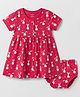 CUCUMBER Interlock Knit Half Sleeves Bunny & Hearts Printed Frock With Bloomer - Red