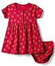 CUCUMBER Interlock Knit Half Sleeves Frock with Strawberry Print & Bloomer - Maroon