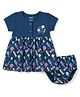 CUCUMBER Interlock Knit Half Sleeves Candy Printed Frock With Bloomer - Navy Blue