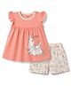 CUCUMBER Single Jersey Knit Half Sleeves Top & Shorts Set with Bunny Print - Orange