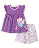 CUCUMBER Single Jersey Knit Half Sleeves Hearts & Mouse Printed Top & Shorts Set - Purple