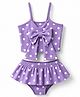 Babyhug Water Repellant Sleeveless Two Piece Swimsuit With Polka Dot & Bow Applique - Lavender