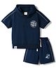 CUCUMBER Single Jersey Knit Half Sleeves Sports Theme Printed Hooded T-Shirt & Shorts Set - Navy Blue