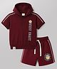 CUCUMBER Single Jersey Knit Half Sleeves Sports Theme Printed Hooded T-Shirt & Shorts Set - Dark Red