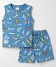 CUCUMBER Sinker Knit Sleeveless T-Shirt & Shorts Co-ord Night Suit with Skateboarding Print - Blue