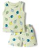 CUCUMBER Sinker Knit Sleeveless T-Shirt & Shorts Co-ord Night Suit with Table Tennis Print - Neon Green