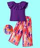 OLLINGTON ST. Cotton Knit Half Sleeves Top & Pleated Georgette Culottes - Purple & Multicolour