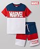 Pine Kids Marvel Single Jersey Knit Half Sleeves T-Shirt and Shorts with Marvel Graphics-  White & Navy