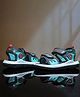 asian Colour Blocked Velcro Closure Sandals - Black & Sea Green