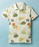 Doreme Cotton Knit Polo T-Shirt with Half Sleeves and Wild Jungle Print White 2-3 Years