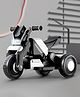 StarAndDaisy electric ride on bike for kids toddlers and babies with 3 wheel design rechargeable battery foot accelerator led lights bluetooth usb footrest and comfortable seat stylish white