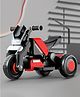 StarAndDaisy electric ride on bike for kids toddlers and babies with 3 wheel design rechargeable battery foot accelerator led lights bluetooth usb footrest and comfortable seat stylish red.