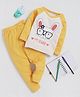 Fourfolds Cotton Blend Knit Full Raglan Sleeves My Bunny Text Printed Tee & Pants Set - Yellow
