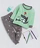 Fourfolds Cotton Blend Knit Full Sleeves Crocodile & Typography Printed Tee & Joggers Set - Green