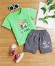 Fourfolds Cotton Blend Knit Half Sleeves Lion & Be Brave Text Printed Tee & Shorts Set - Green