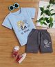 Fourfolds Cotton Blend Knit Half Sleeves Lion & Be Brave Text Printed Tee & Shorts Set - Blue