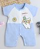 Fourfolds Cotton Blend Knit Half Sleeves Colour Blocked Animal Printed Romper - Blue