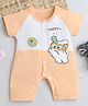 Fourfolds Cotton Blend Knit Half Sleeves Colour Blocked Animal Printed Romper - Peach