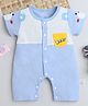 Fourfolds Cotton Blend Knit Half Sleeves Colour Blocked Teddy Printed Romper - Blue