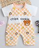 Fourfolds Cotton Blend Knit Half Sleeves Checked Chips Cookie Text Printed Romper - Peach