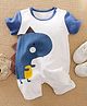 Fourfolds Cotton Blend Knit Half Sleeves Dinasaur Printed Romper - White & Blue