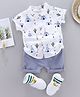 Fourfolds Cotton Blend Woven Half Sleeves Tent & Cactus Printed Shirt & Shorts Set - White