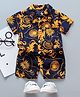 Fourfolds Cotton Blend Woven Half Sleeves Floral Printed Coordinating Shirt & Shorts Set - Navy Blue