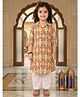 Kinder Kids Cotton Woven Three Fourth Sleeves Ikat Printed Shirt Style Kurti Pyjama Set - Yellow & White