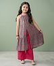 Kinder Kids Cotton Woven Sleeveless Floral Printed Kurti & Pants Set - Blue & Pink