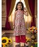 Kinder Kids Cotton Woven Sleeveless Floral Printed Kurti & Pants Set - Pink