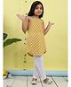 Kinder Kids Cotton Woven Sleeveless Floral Printed Kurti & Pants Set - Yellow & White