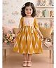 Kinder Kids Cotton Woven Three Fourth Sleeves Abstract Printed Schiffli Embroidered Dress - Yellow