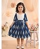 Kinder Kids Cotton Woven Three Fourth Sleeves Abstract Printed Schiffli Embroidered Dress - Blue