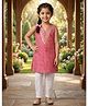 Kinder Kids Cotton Woven Sleeveless Lace Embellished Leheriya Printed Kurti & Pants Set - Pink & White