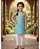Kinder Kids Cotton Woven Sleeveless Lace Embellished Leheriya Printed Kurti & Pants Set - Blue & White