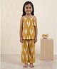 Kinder Kids Cotton Woven Sleeveless Katha Printed Coordinating Kurti Salwar Set - Yellow